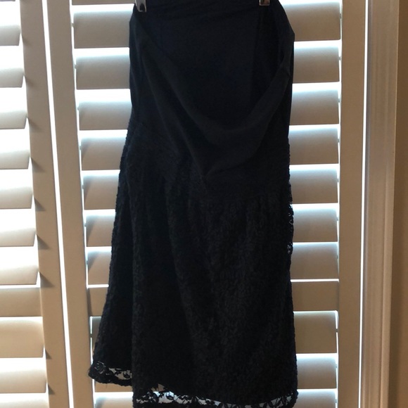 Navy Blue Strapless Floral Lace Dress - Picture 3 of 3